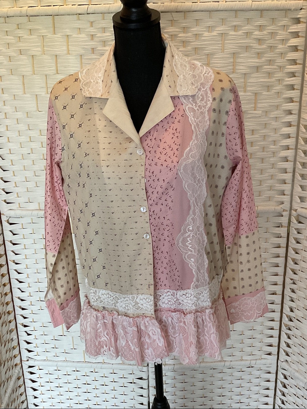 Sheer Printed Lined Blouse in Cream and Pale Pink
